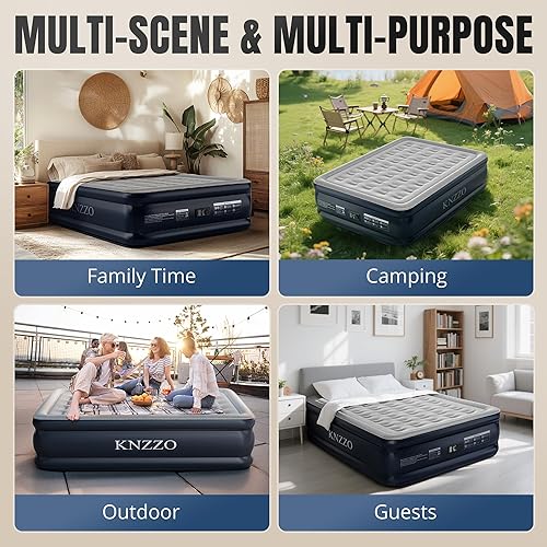 Miniatura 8 de Colchón de aire Queen con bomba incorporada, colchón inflable superior de 18 pulgadas con tela flocada impermeable, cama inflable rápida de tres