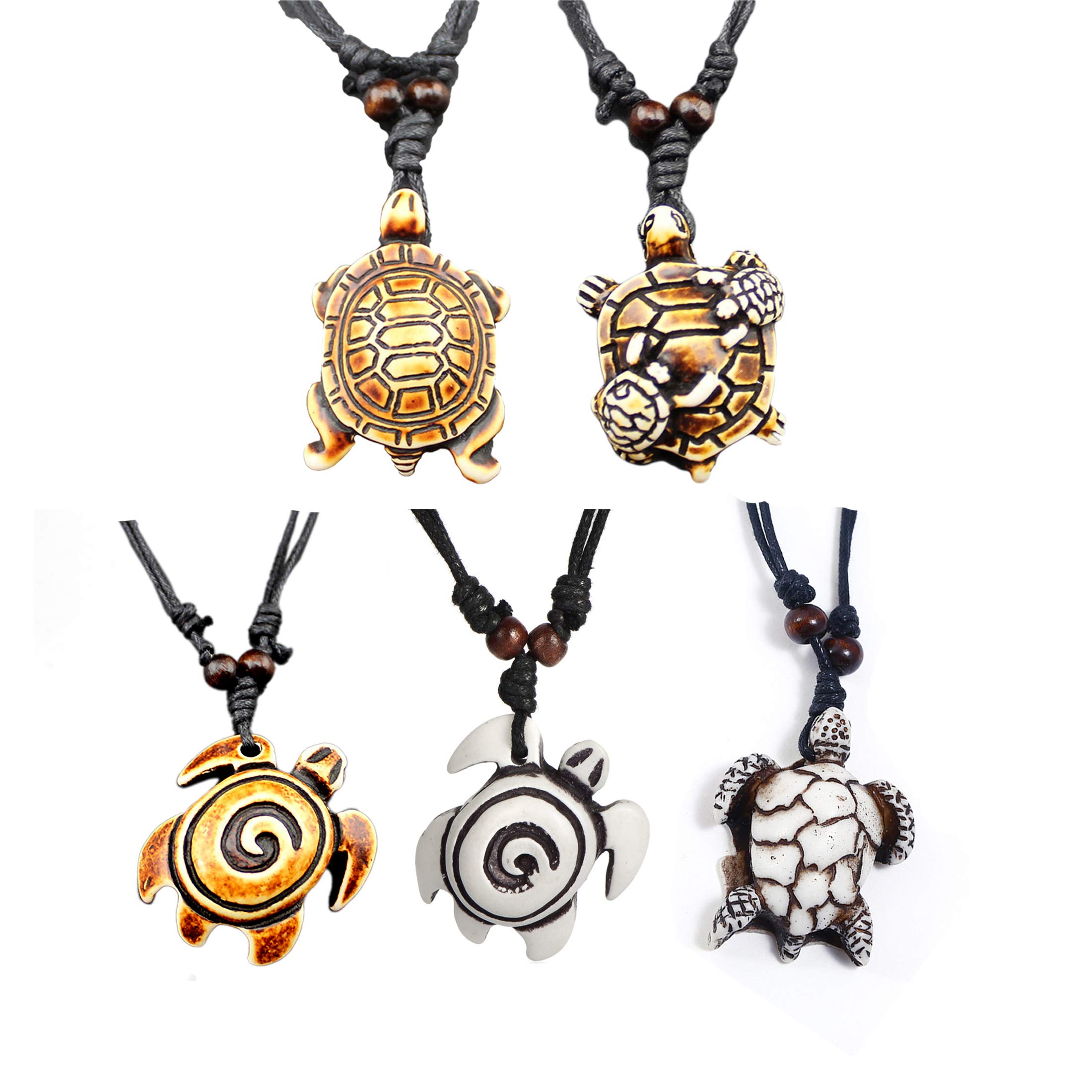 Cute Sea Turtles Tortoises Pendant Necklaces Rope Chain Resin Handmade Jewelry for Mens Women-5pcs
