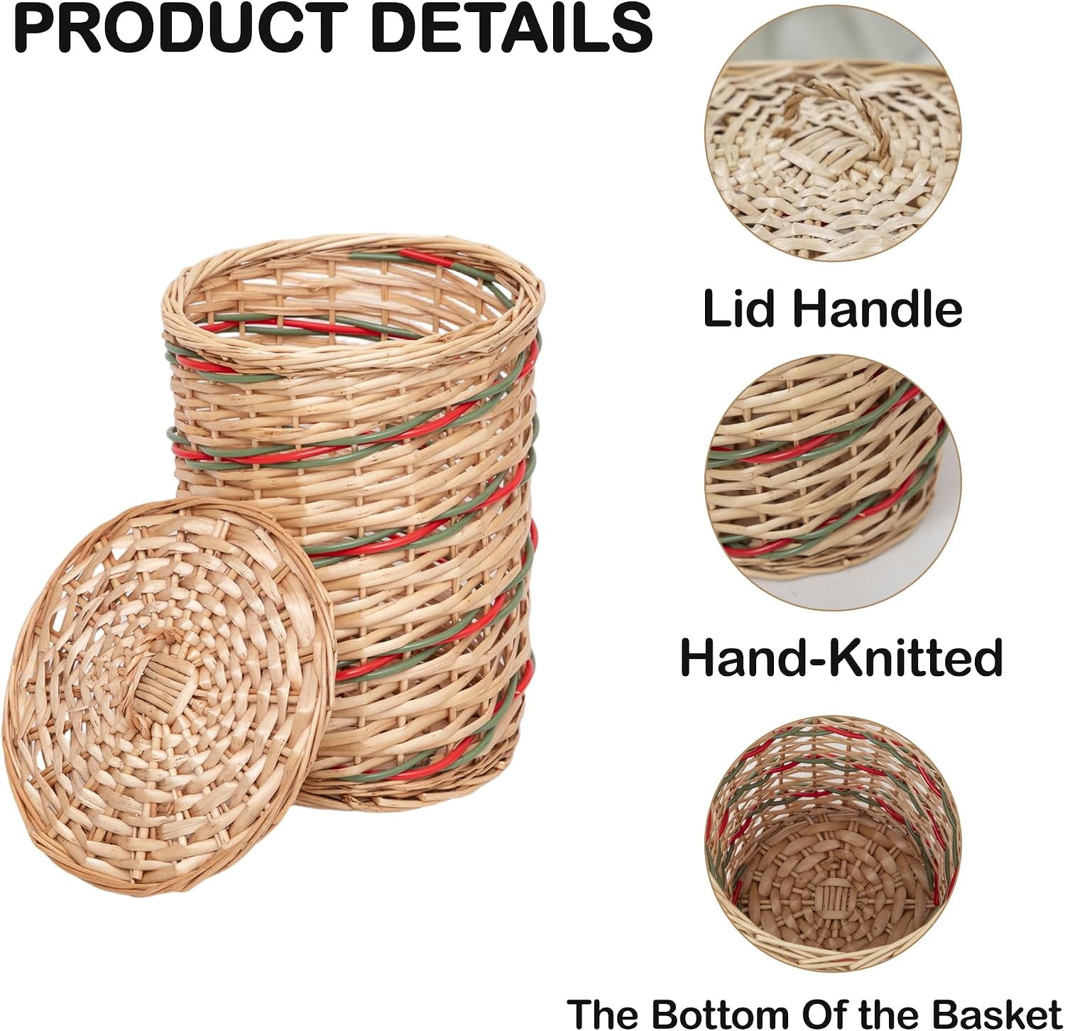 Small Wicker Trash Can with Lid, 2 Gallon Decorative Rattan Waste Basket