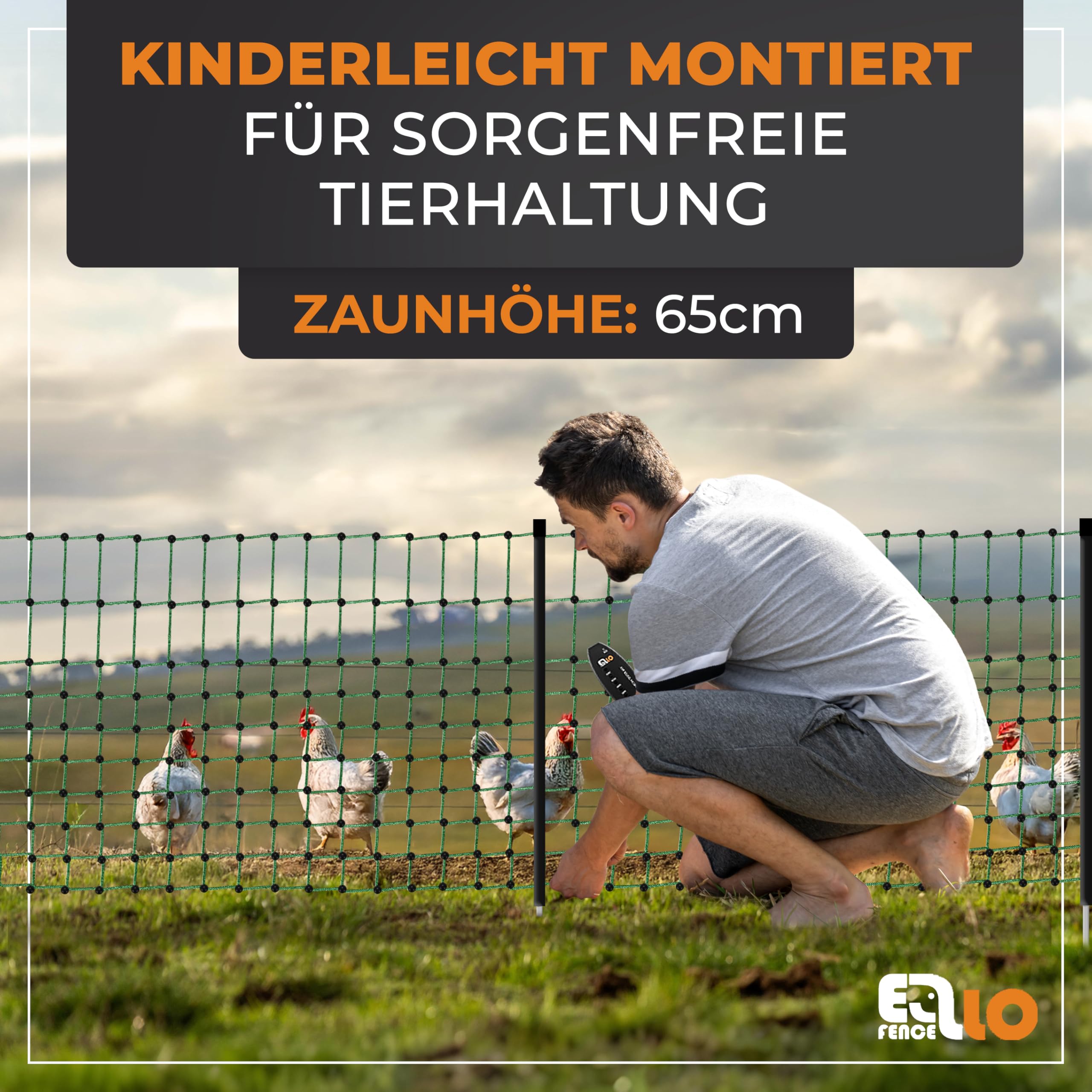 Weidezaun Kleintier Set - Robustes 230V Weidezaungerät, 25m elektrifizierbares Netz, Erdung & Zaunprüfer - Mobiles Komplettset für Hühner, Kaninchen &, Hunde