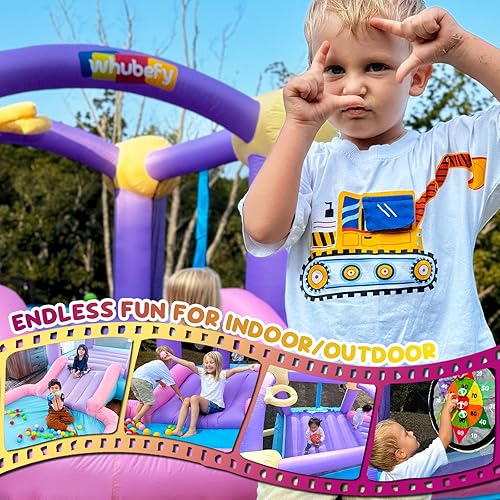 Miniatura 2 de Whubefy - Casa inflable de rebote para niños 3-6, castillo 5 en 1 con tobogán, soplador, piscina de bolas, objetivo de dardos con 6 bolas adhesivas,