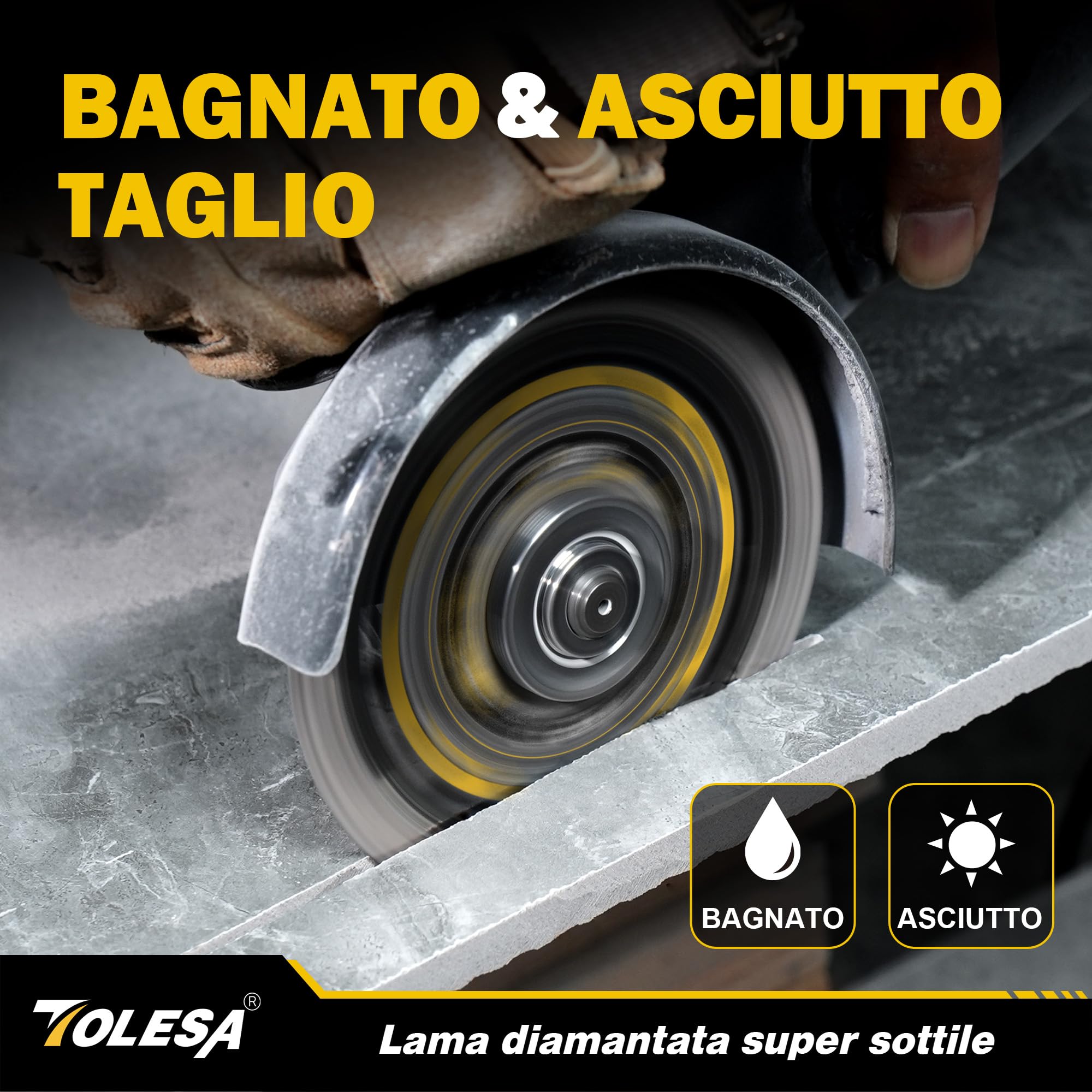 TOLESA Disco Diamantato 125 mm, Disco da Taglio Extra Sottile per Piastrelle, Ceramica, Marmo e Granito, Per Taglio a Secco o ad Acqua, Foro 22,23 mm con Anelli Adattatori 20 mm & 16 mm (Set da 3)