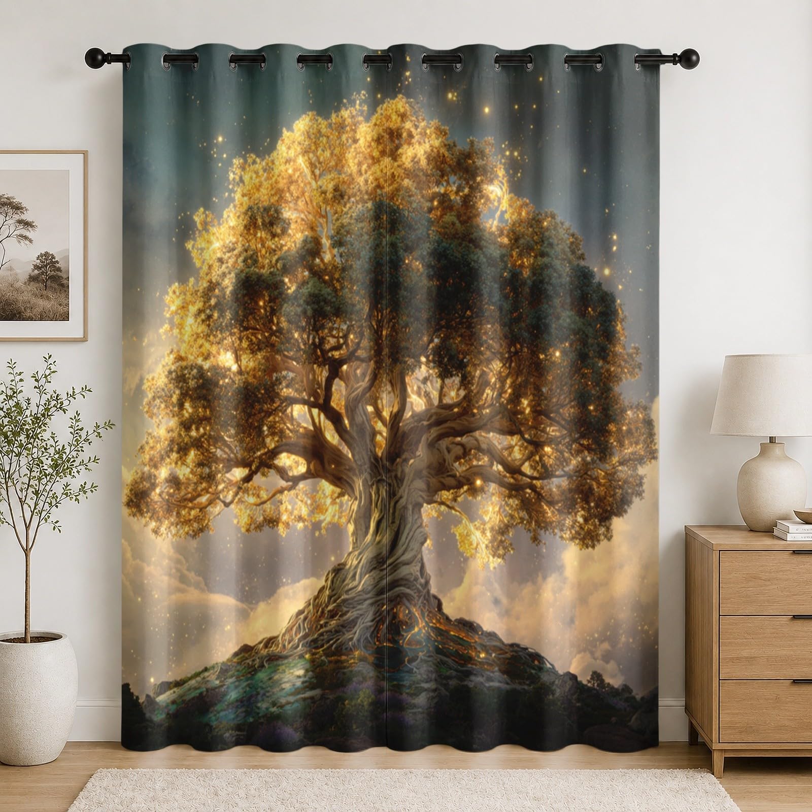Arbre de vie rideaux salon moderne or pour sublimer la décoration de votre fenêtre de chambre