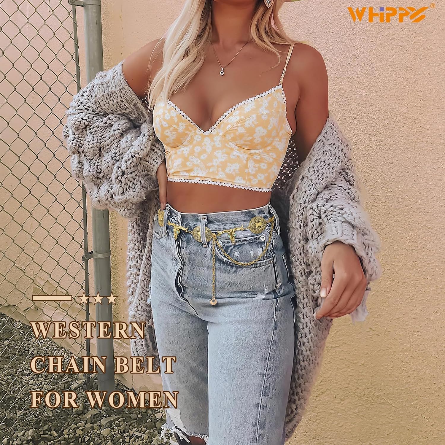 WHIPPY Western Metal Concho Belt for Women Vintage Cowgirl Boho Turquoise Chain Belts for Dresses Jeans - Image 5