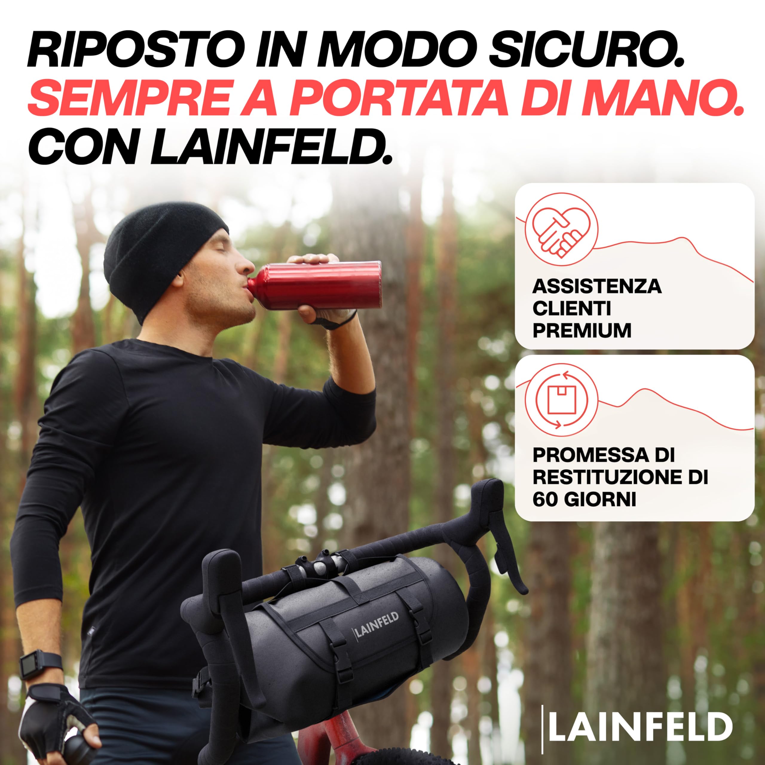 LAINFELD Borsa per manubrio bicicletta [8 litri] | 100% impermeabile | stampa riflettente – Borsa per bicicletta manubrio bicicletta anteriore bicicletta bicicletta bicicletta MTB