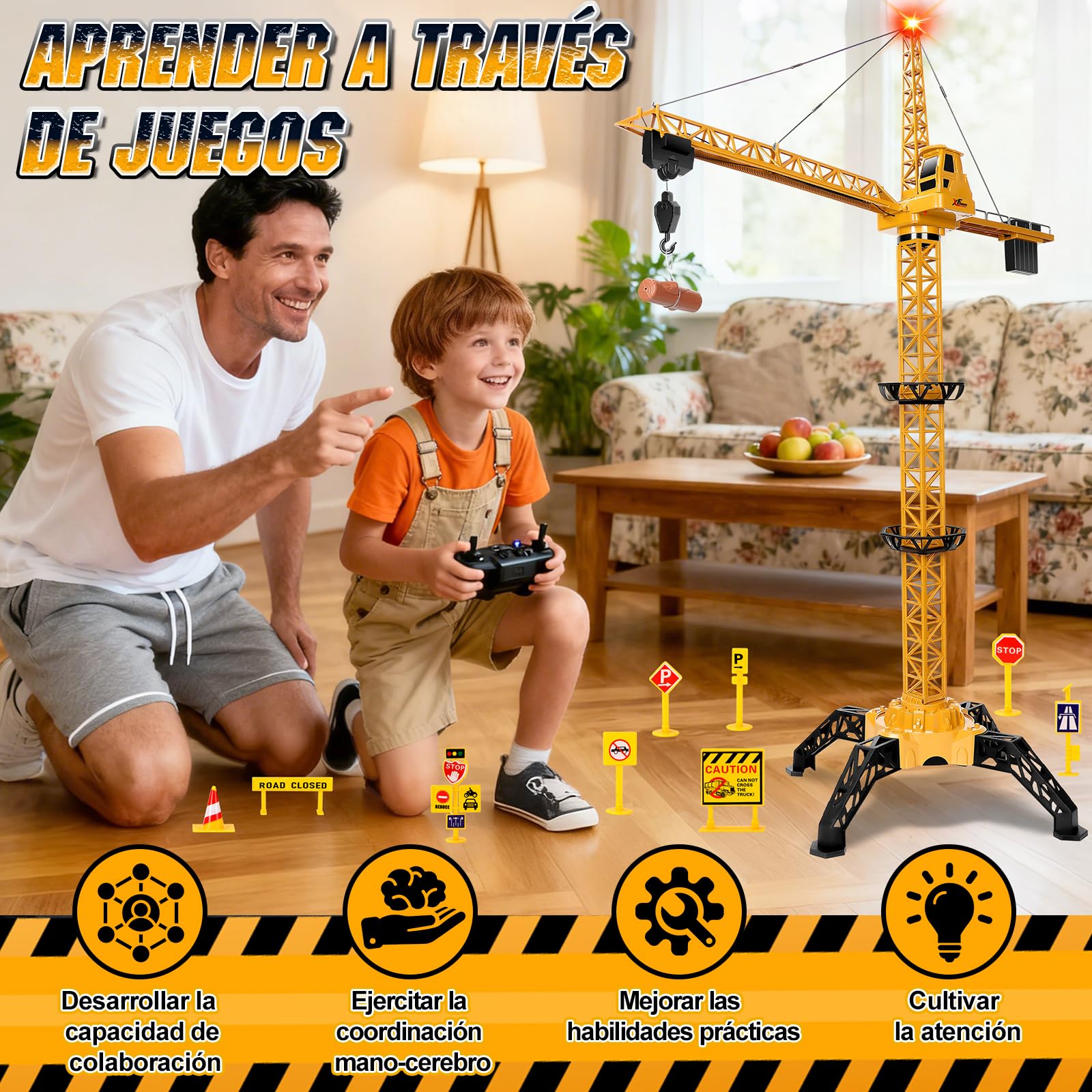 Herenear Gruas de Juguete Teledirigida, 140cm Grúa Torre Teledirigida con Luces y Mando a Distancia, 2.4GHz Grua Teledirigida 360 Grado Rotación para Niños