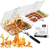 PitPassion Nesting Grill Baskets 2-Pack, Stainless Steel BBQ Grilling Baskets with Removable Handles for Fish, Veggies, Shrimp - Ideal Gifts for Dad Husband