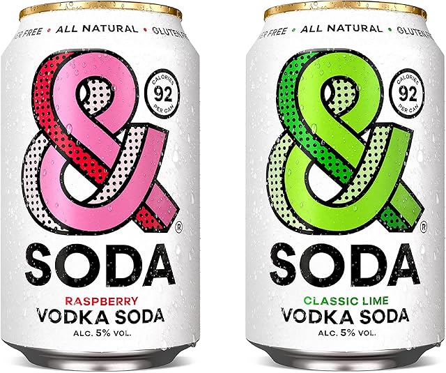 AndSoda - Sugar-Free Hard Seltzer, Sparkling Water, Vodka & Soda | 12 x 330ml Cans | Keto | 92 Calories | Low Calorie | 5% ABV | Mixed Flavour Variety Pack,