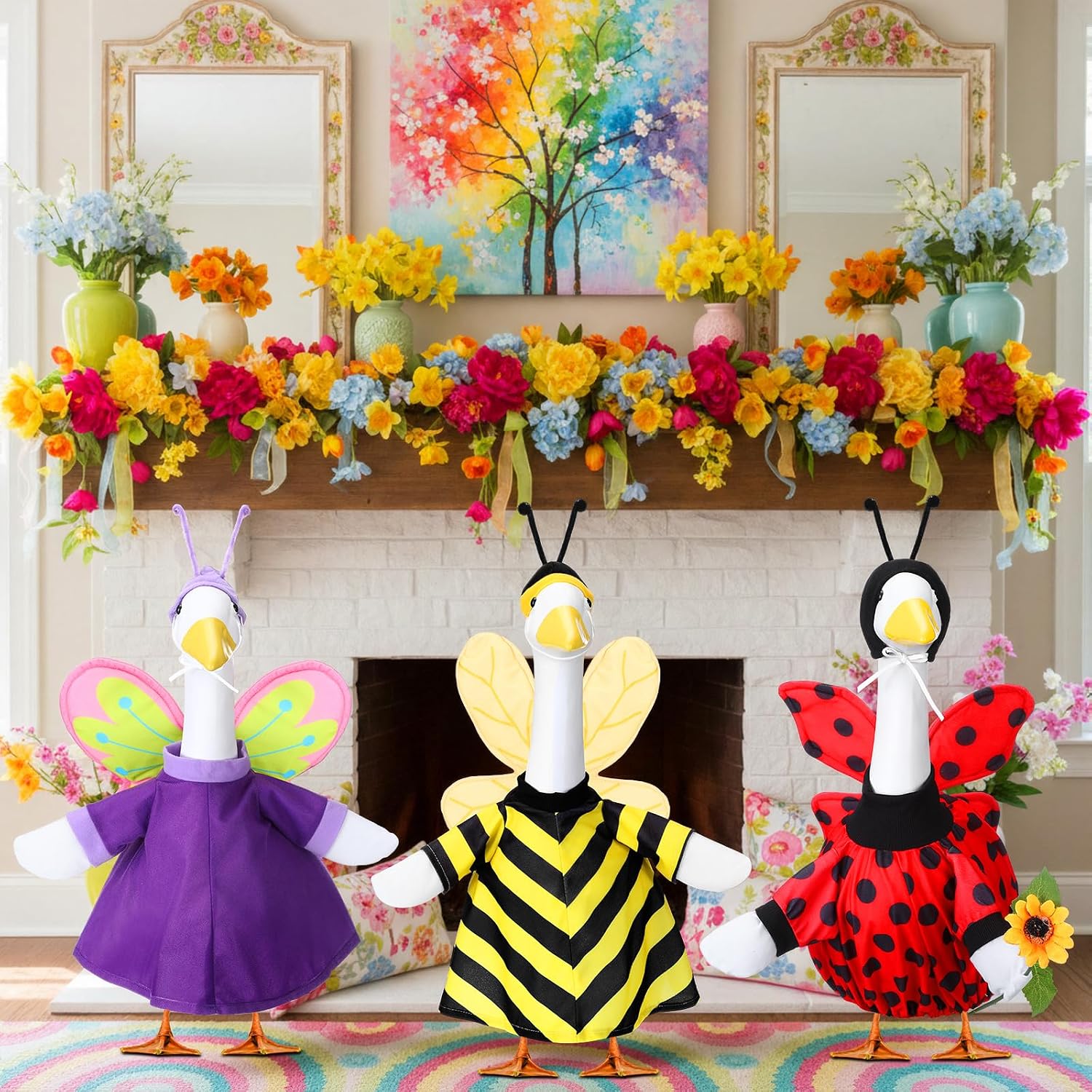 Geyoga 3 Pcs Spring Goose Outfits Bee Butterfly Ladybug Porch Goose Clothes 23 Inch Garden Geese Costume for Spring Garden Patio Yard Outdoor Decor