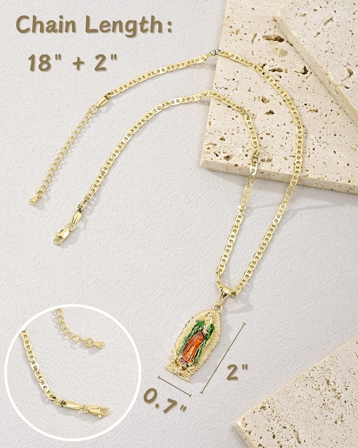 J&H DiaJuvelo Virgin Mary Necklace for Women, Gold Pendant Catholic Jewelry Religious Mother Charm Virgen de Guadalupe Medalla Miraculous Medal First Communion Gifts - Image 4