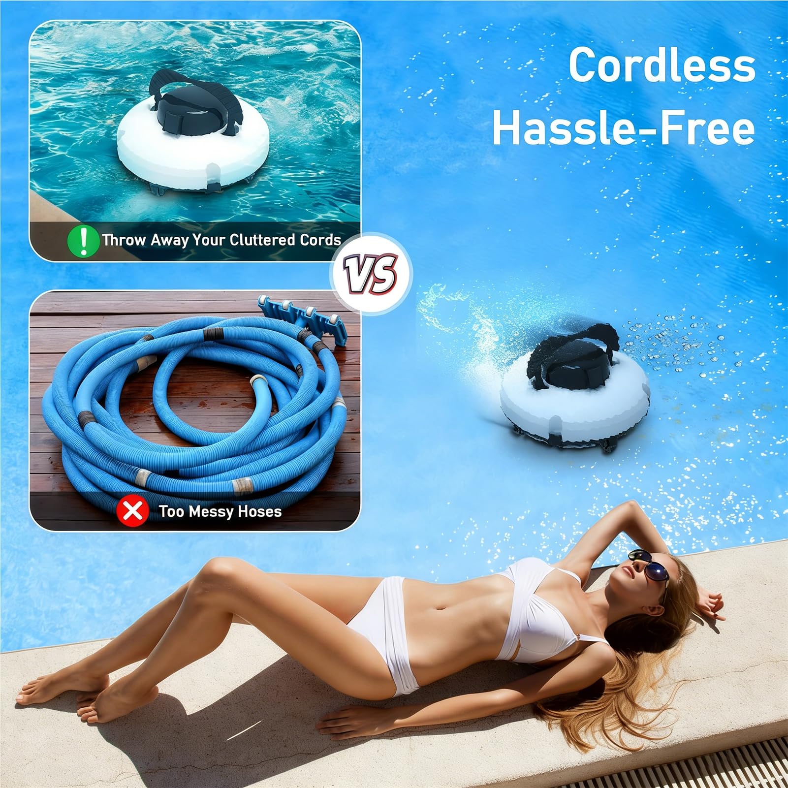 Aspiradora robótica inalámbrica para piscina con prevención automática de obstáculos y densidad de filtro de 180 μm para una limpieza de piscinas sin esfuerzo
