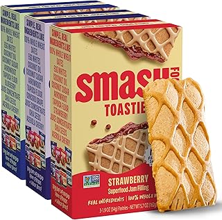 Smash Foods Toasties Variety 3 Pack – Healthy Whole Wheat Toaster Pastries Strawberry, Blueberry, Grape – No Refined Sugar, Real Fruit Filling – 9 Pastries Total – Non-GMO, Simple Real Ingredients
