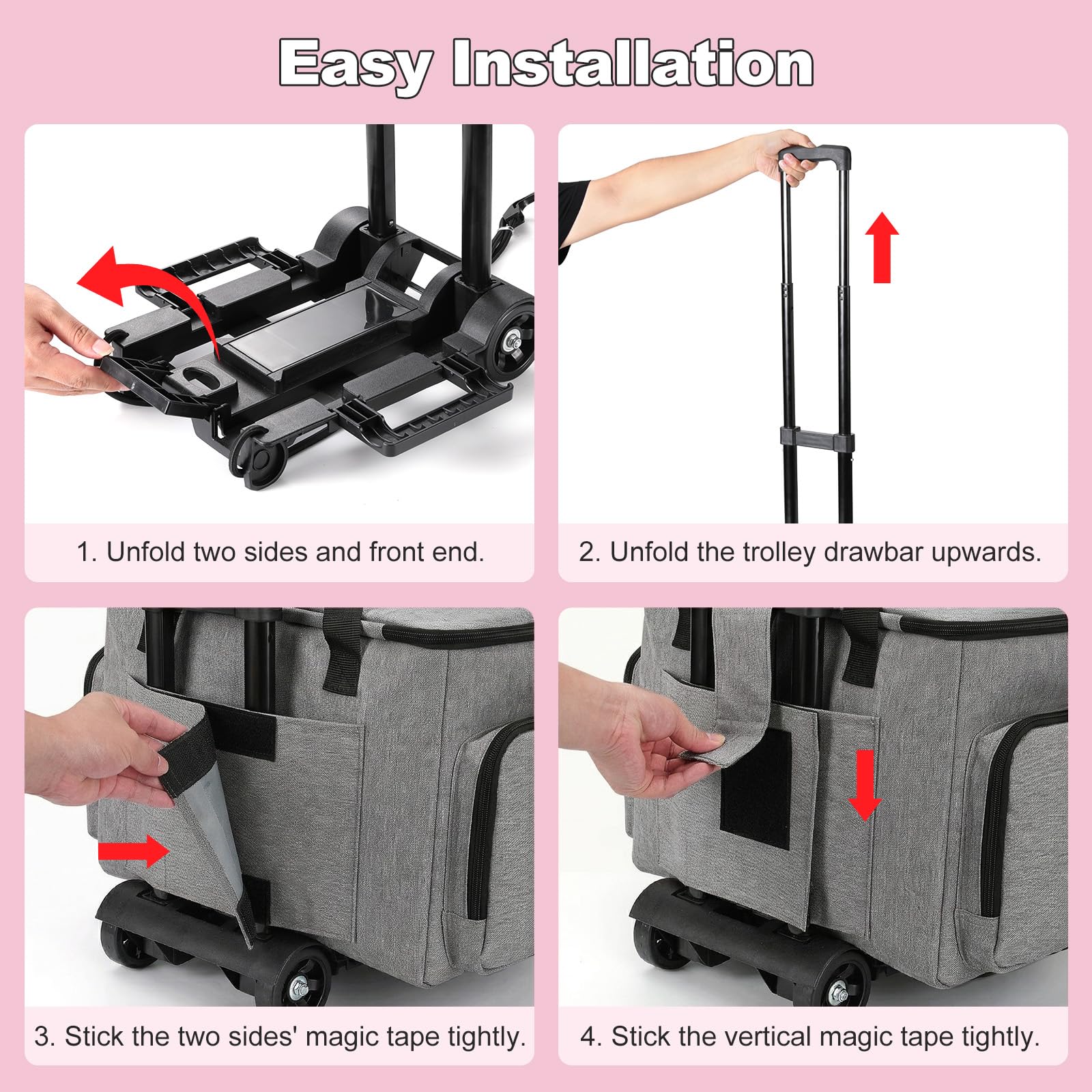 Housolution Rollende Lehrertasche mit Rädern, Lehrertasche mit abnehmbarem Trolley, Laptop-Arbeitskoffer auf Rädern, Aktenkoffer mit Akkordeonordner, passend für 15,6" Laptop, Grau