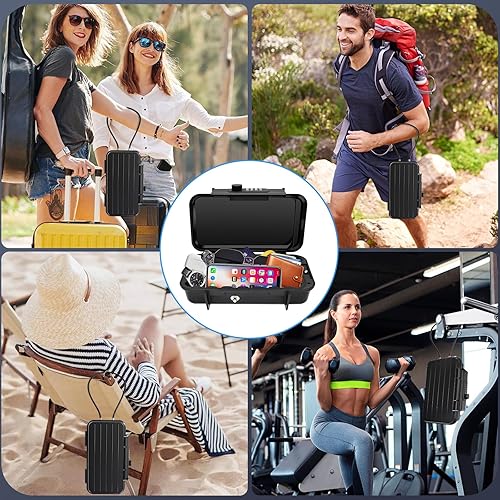 Miniatura 8 de Caja de bloqueo de playa, caja de seguridad de viaje con cadena extraíble, cajas de bloqueo con código, caja de seguridad portátil para viajes,