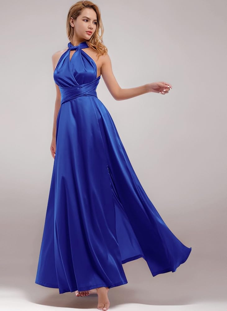 Women Convertible Multi Way Wrap Wedding Bridesmaid Dress Infinity Satin  Long Maxi Cocktail Evening Dresses Halter Bandage Side Split Floor Length  Dance Party Formal Ball Gowns Navy Blue XXL : Amazon.co.uk: Fashion