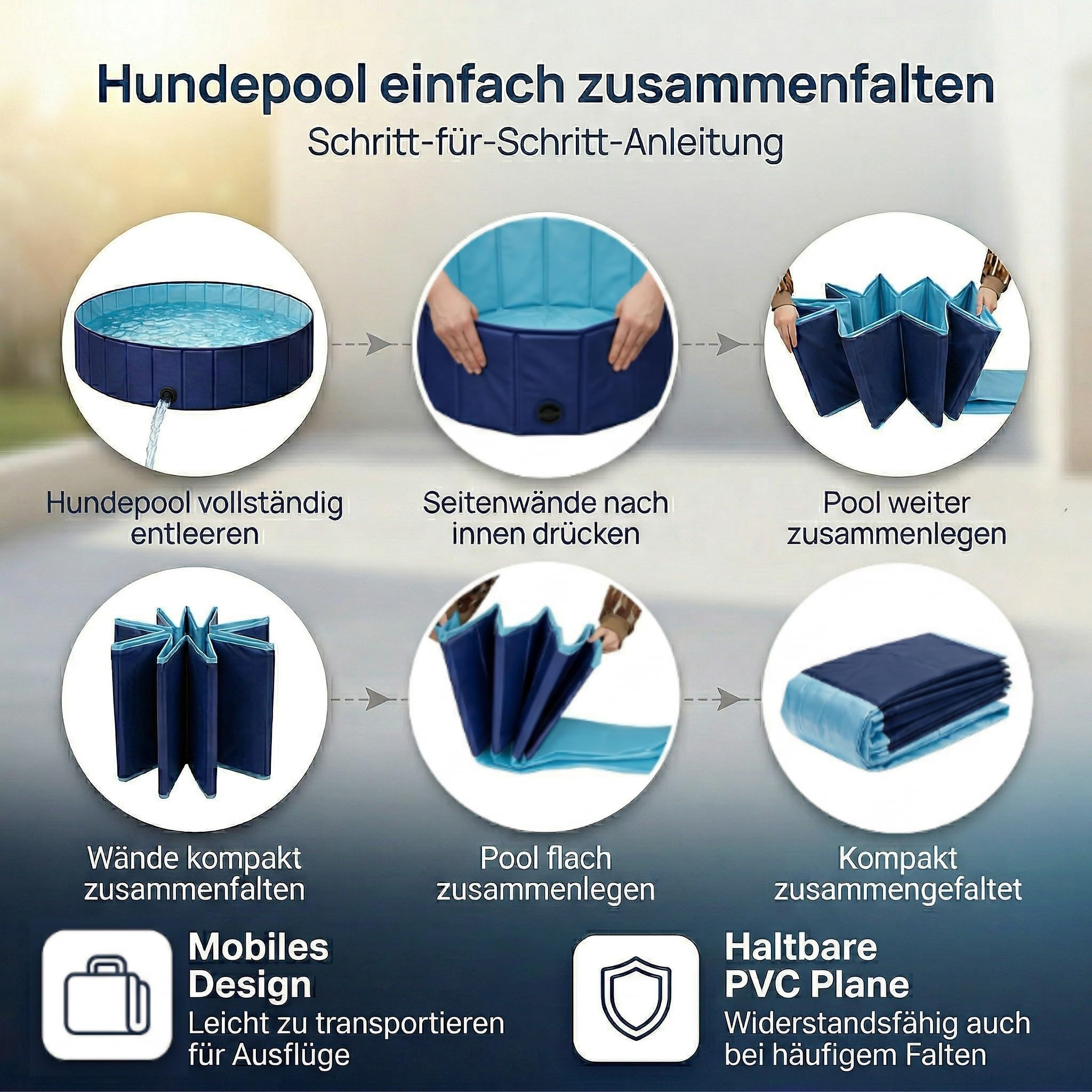 Hundepool faltbar 120cm x 30cm Planschbecken mit Auslauf Bällebad