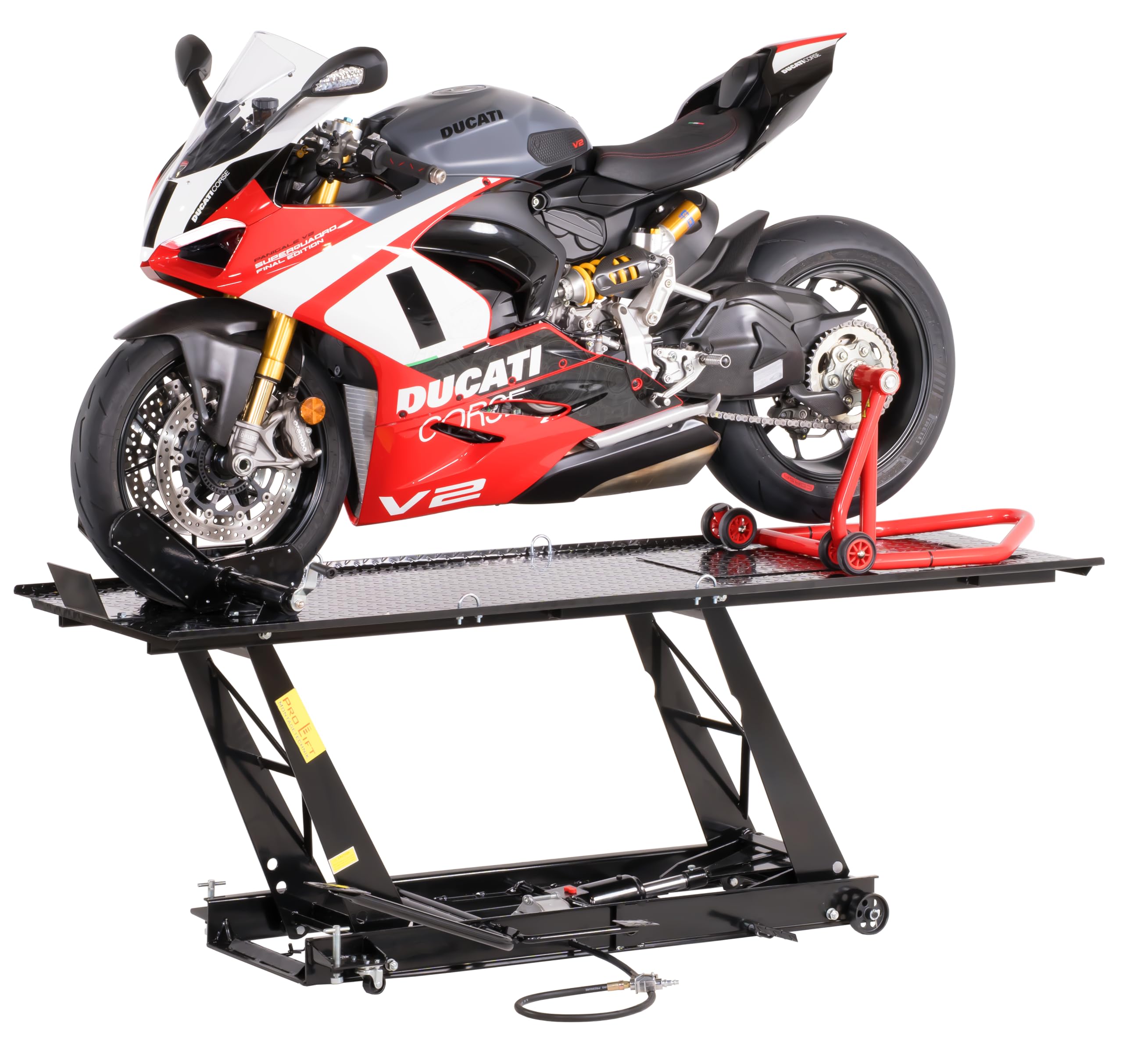 Ponte sollevatore per motocicletta, parallelogramma, 450 kg con pneumatico + azionamento a pedale, blu, PLB450-PAJ, 01646