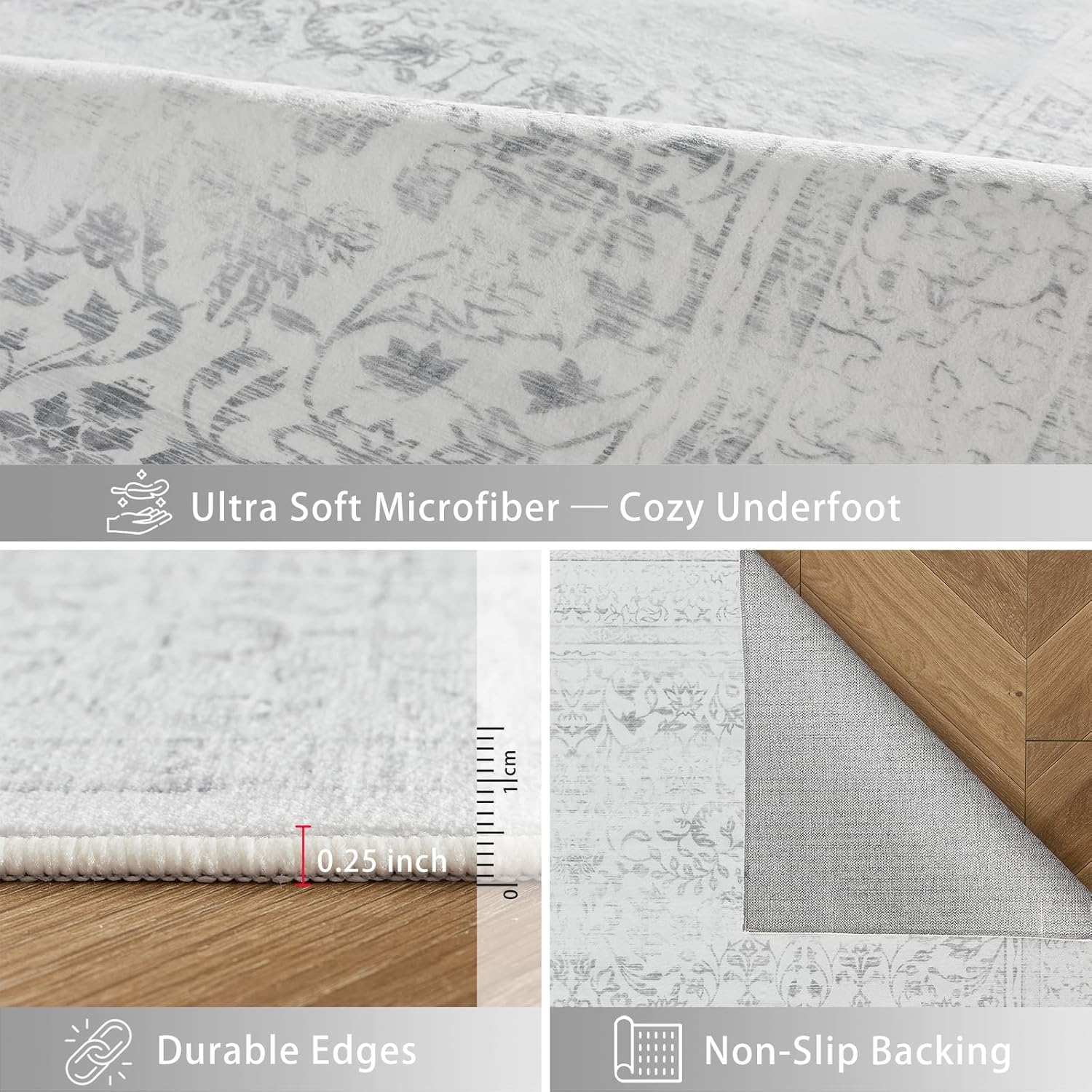 LAISE Living Room 9x12 Area Rugs Stain Resistant Washable Rug,Ultra-Thin RugsNon-Slip Backing Home Decor Large Area Rug for Dorm Kids Playroom Living Room Bedroom Dining Room Powder Room(Gray,9x12)