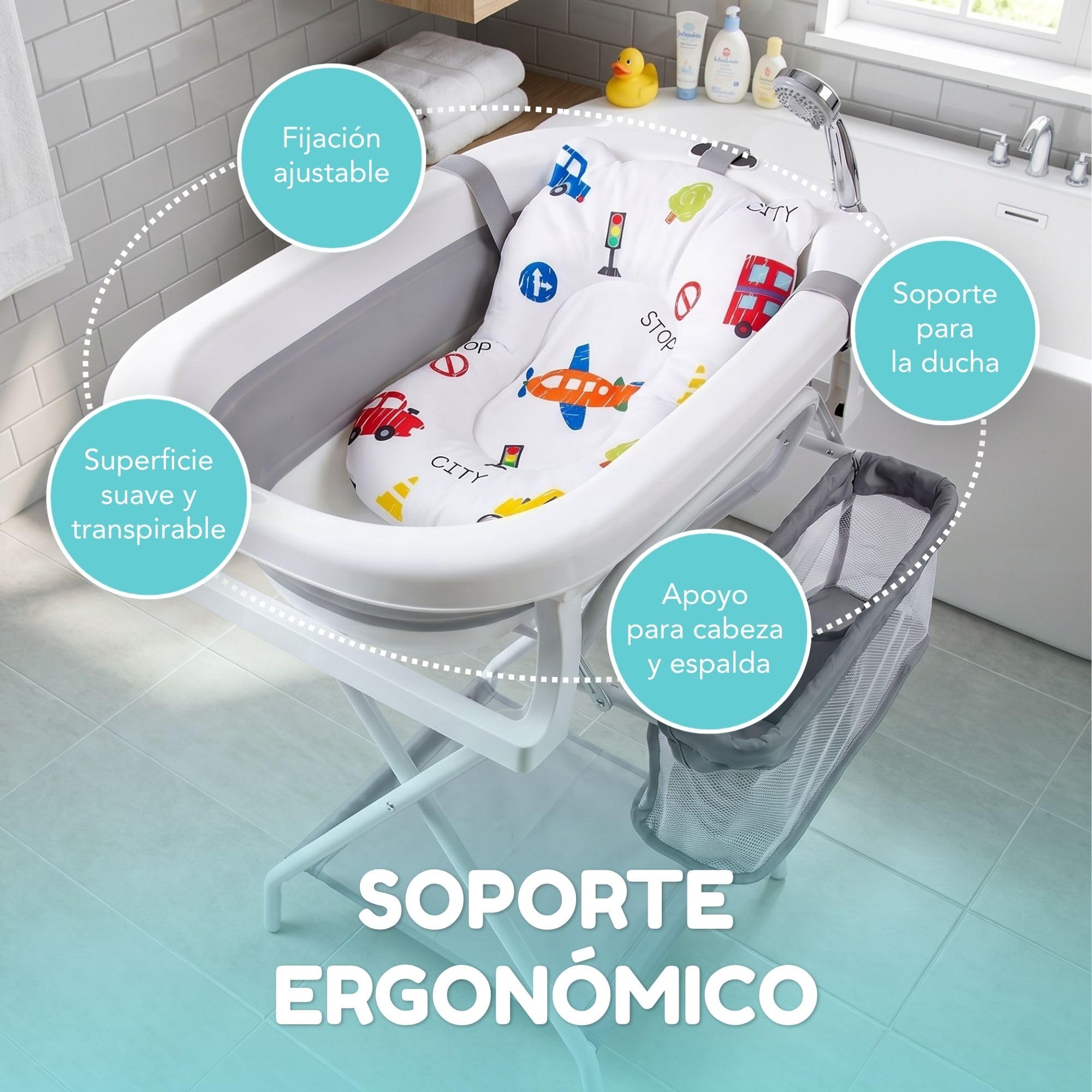 Bañera Bebe Con Patas - Incluye Termómetro Digital + Cojin Ergonómico + Jarra De Baño - Bañera Plegable Bebé - Patas Antideslizantes - Banheira Bebe Con Soporte - Ver Instrucciones Montaje