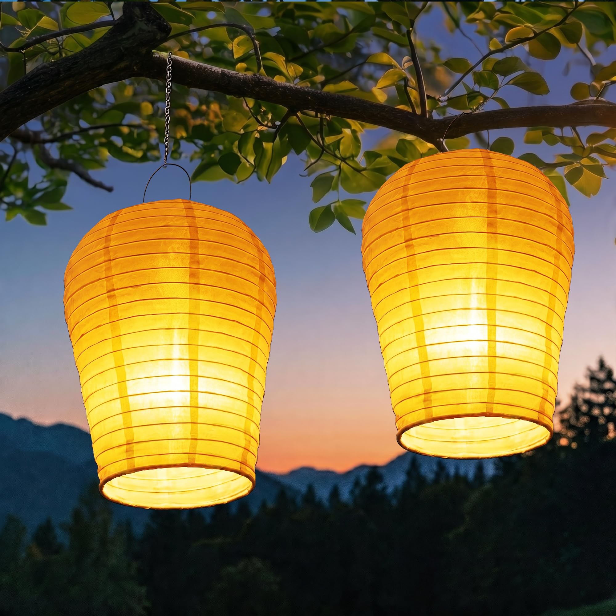 iShabao Lanternas Solare da Esterno, 2 Pezzi 30cm Lanternes Solari da Appendere Nylon Lanterna Solare da Impermeabile con Effetto Fiamma Realistico Lanterne Volanti per Giardino Feste (Bianco Caldo)
