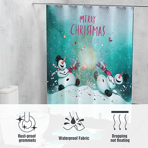 Miniatura 7 de Juego de 4 cortinas de ducha de Navidad para baño, 4 piezas, cortina de ducha impermeable con alfombras antideslizantes, cubierta para tapa de