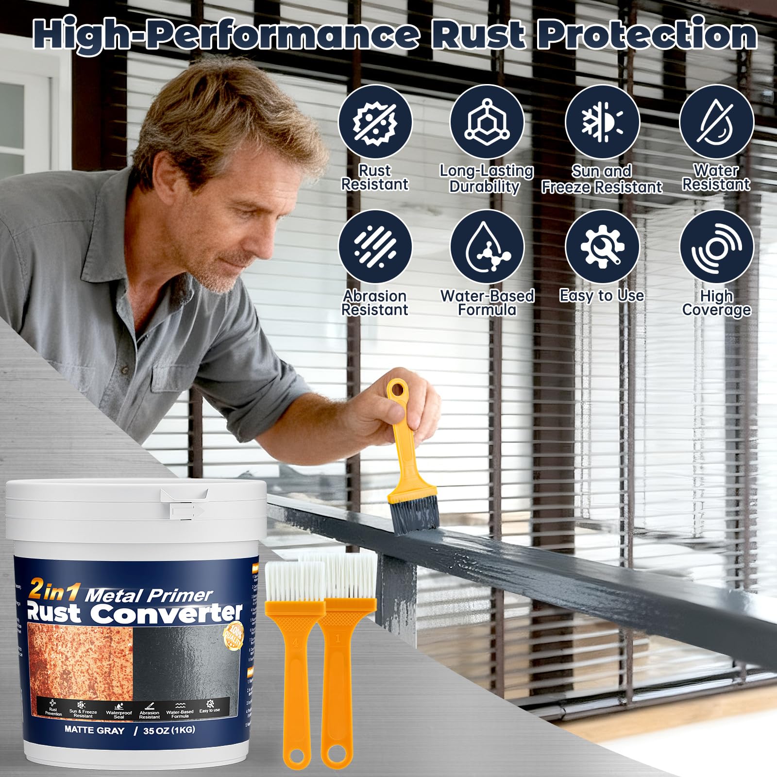 SZ-KARIDGE 2 in 1 Convertitore di ruggine e primer metallico, 1 kg di vernice antiruggine per metallo, rimozione della ruggine e sigillante, rivestimento antiruggine durevole, resistente al calore