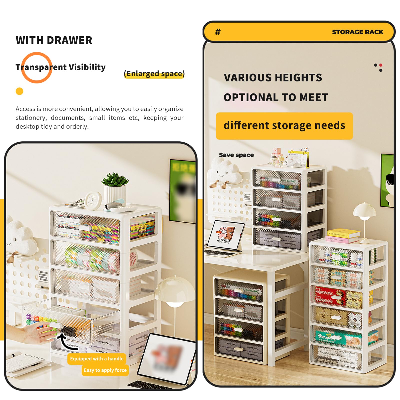 Cassettiera compatta in plastica a 6 strati con cassetti trasparenti, per scrivania verticale per artigianato e articoli per la casa, design scorrevole liscio