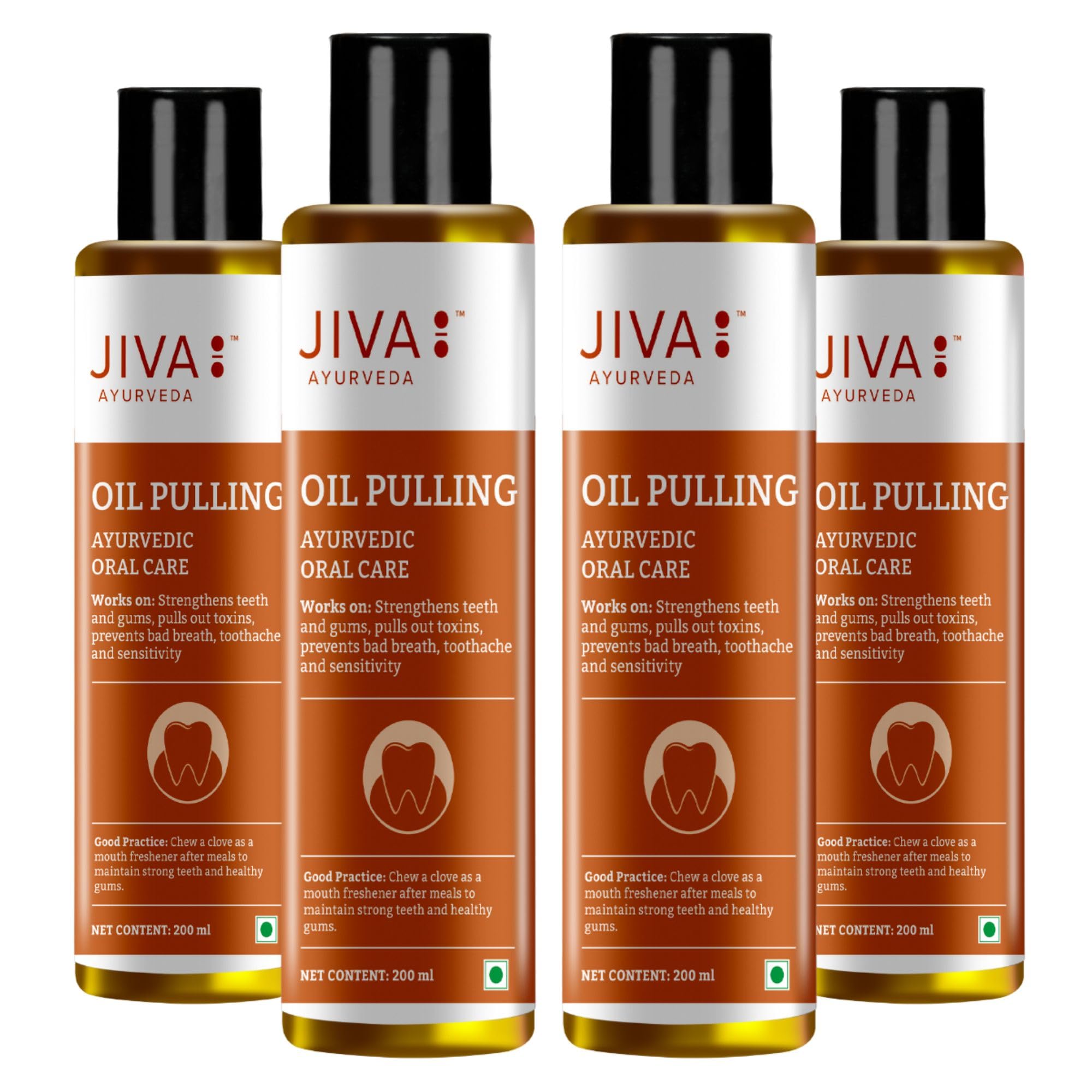 Jiva Oil Pulling | Ayurvedic Oral Care | Oral Care for Teeth and Gums - 200 ml, Pack of 4