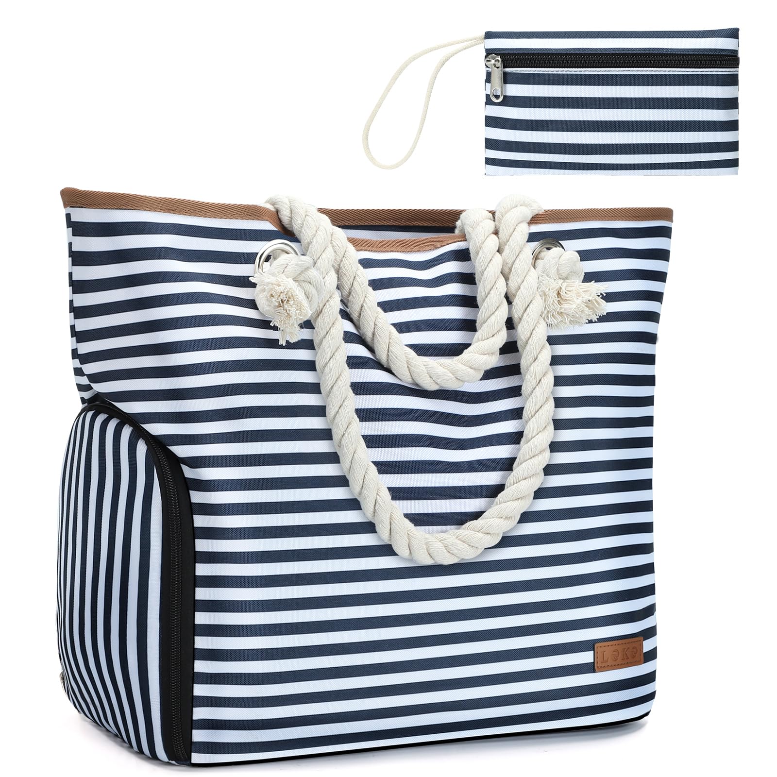Lekespring Strandtasche Damen Groß mit Reißverschluss, Vielseitiger Badetasche XXL Familie Saunatasche Reisetasche Beach Tote Bag