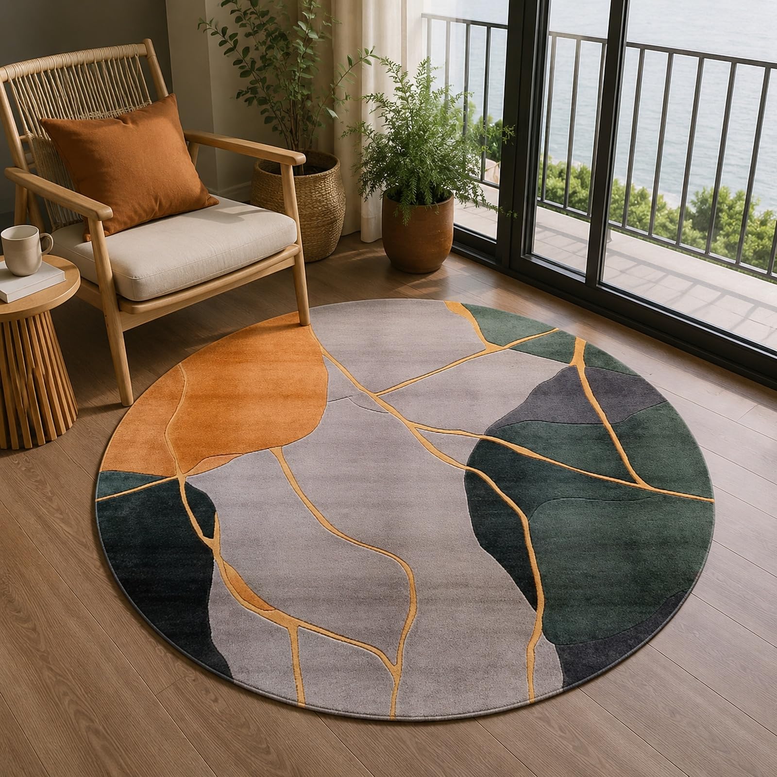 Tapis rond abstrait moderne pour réveiller un sol terne de chambre ou salon