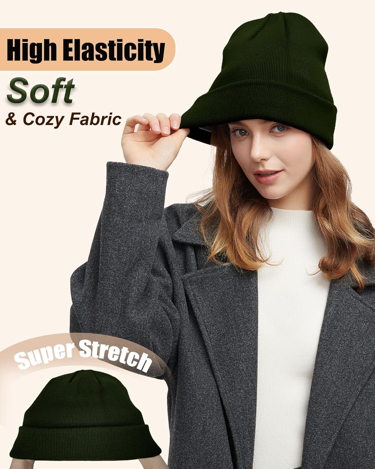 Satin Lined Beanie Hat for Women Men, Wool Knit Cuffed Silk Lining Fisherman Beanies Slouchy Warm Winter Hats Skull Cap - Image 5
