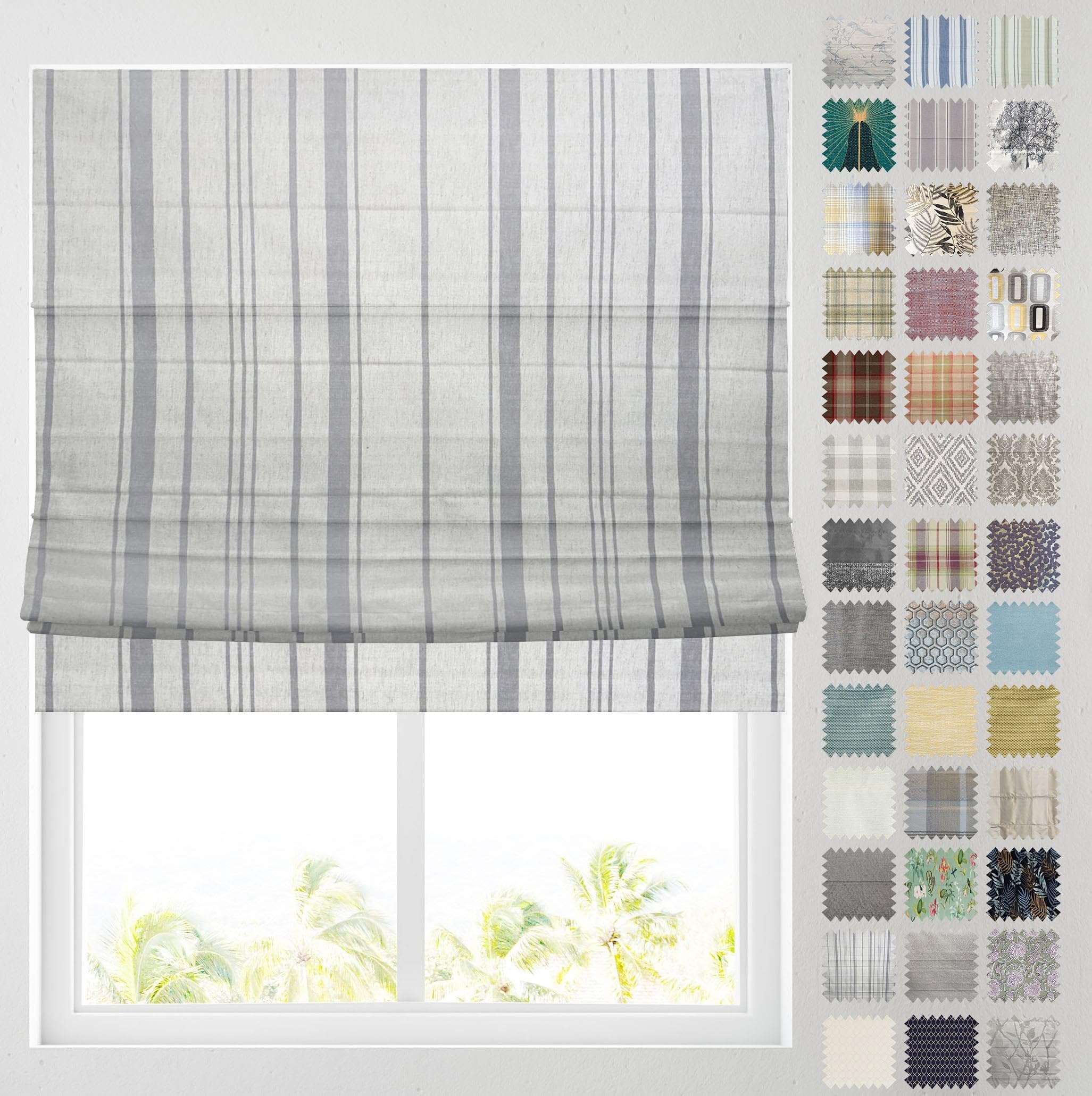 Barnes Blinds - Patterned Roman Blinds, Fully Lined, Custom Sizing Available - Durable Fittings Easy Fit (Linen Stripe Grey 153cm)