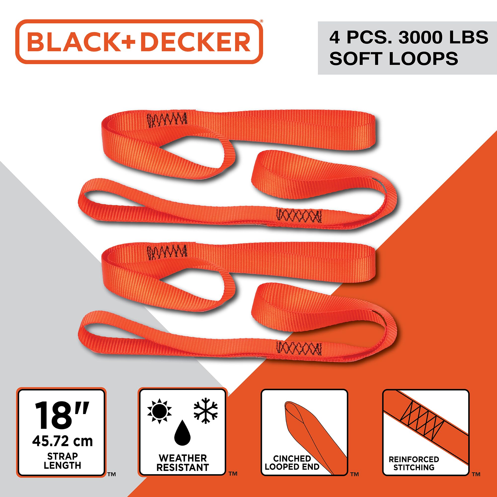 Black+Decker Kit de 8 Sangles à cliquet et Boucle Souple