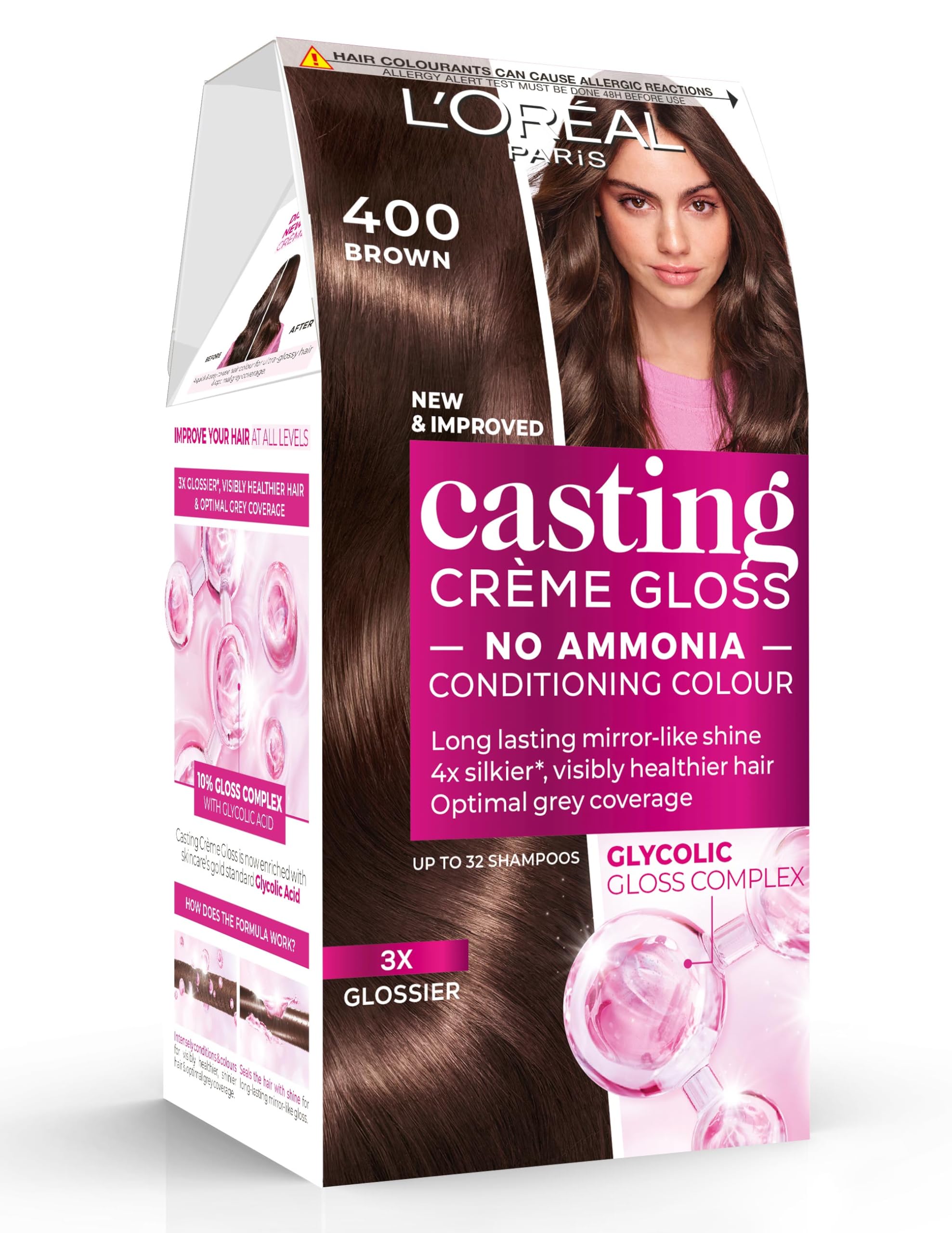 L'Oréal Paris Casting Crème Gloss, Semi-Permanent Hair Dye, Radiant & Natural Colour, Shade: Brown 400