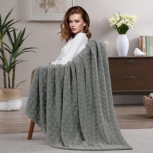 Miniatura 3 de Walensee Manta de forro polar suave y ligera para sofá, cama y sillón (manta de 50 x 60 pulgadas, gris), manta de cama cálida y esponjosa como