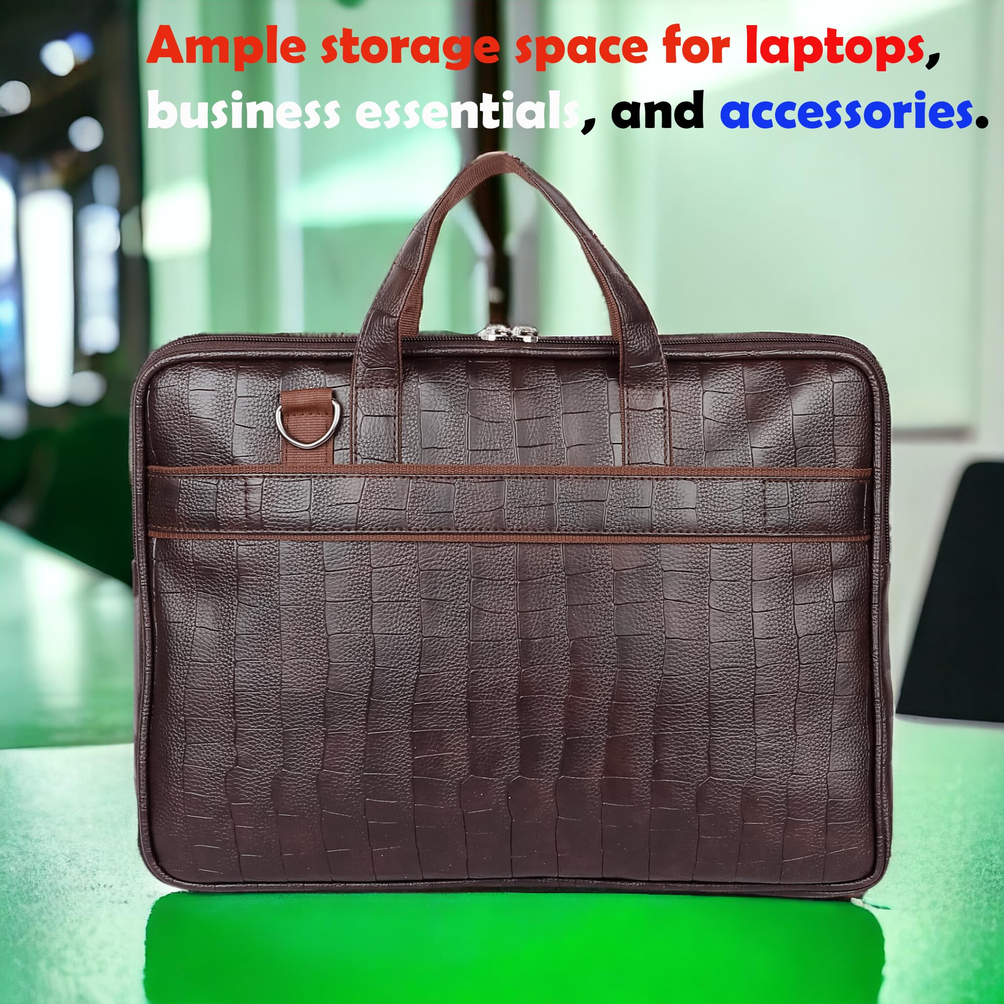 Bagneeds Laptop Messenger Bag for Men & Women, Premium Crocodile Texture Laptop Sleeve Office Briefcase with Shoulder Strap, Business Travel Handbag Lightweight Computer Carry Case Brown 2