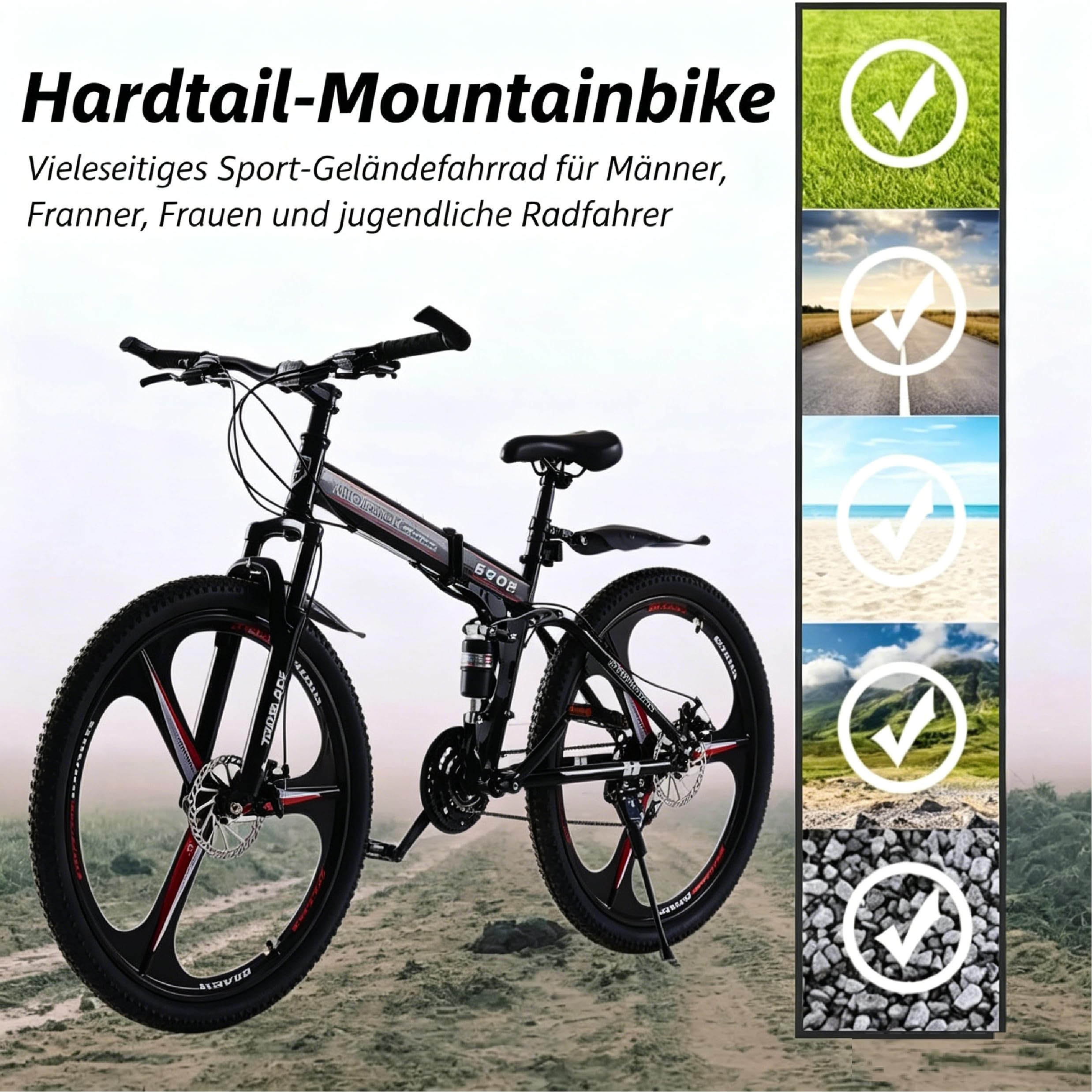24/26/27.5 Zoll Klappbares Mountainbike, 21 Gänge MTB Fahrrad mit High-Carbon Stahlrahmen, Doppel Scheibenbremsen 21 Gang Schaltung Vollfederung, Herrenrad Damenrad
