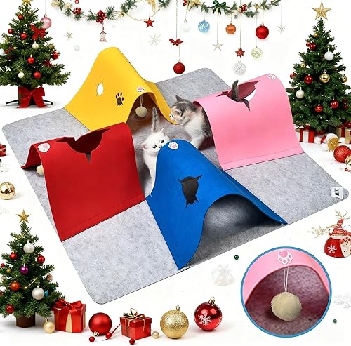 Miniatura 1 de Túnel de juguetes para gatos de interior, muebles interactivos de enriquecimiento para gatos con bola de felpa para animales pequeños, mascotas,