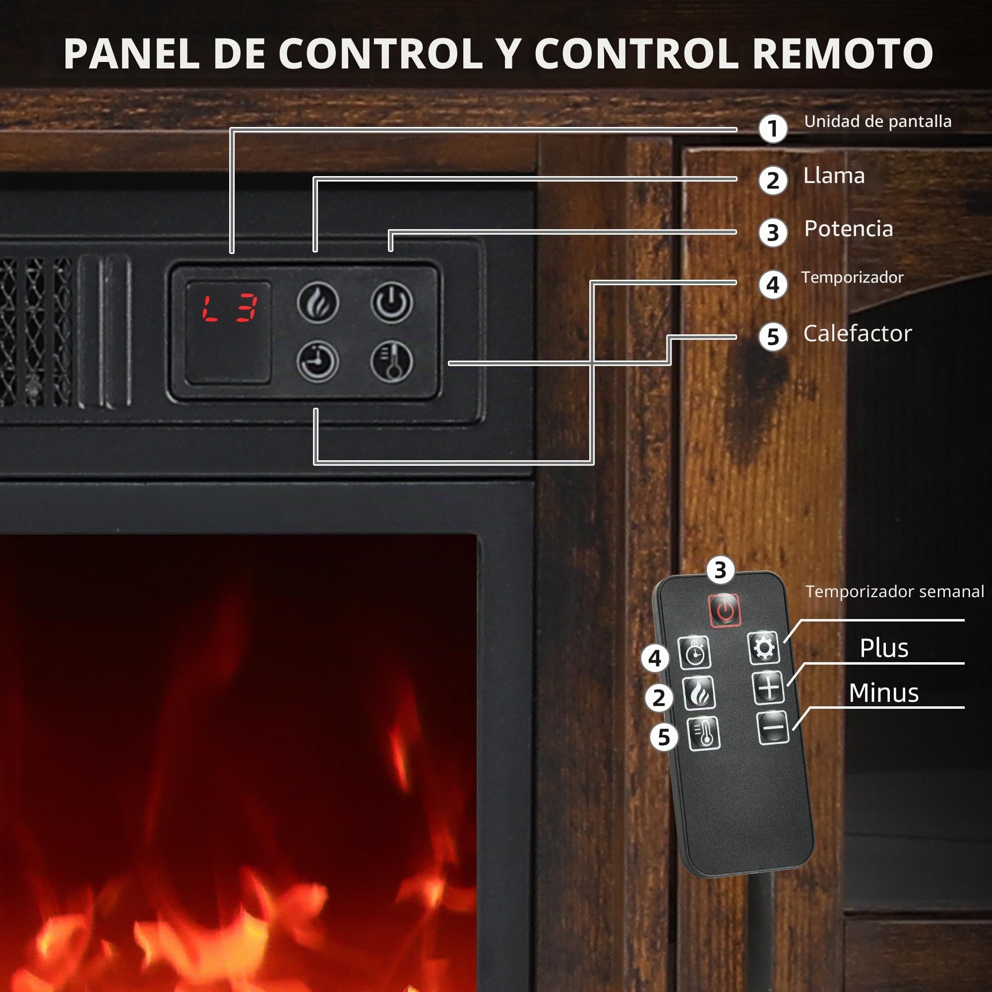 YITAHOME Chimenea eléctrica con calefacción, Chimenea eléctrica para la Sala de Estar con Efecto de Llama, Llama Ajustable, Temporizador de 1-8 Horas, protección contra sobrecalentamiento, función de