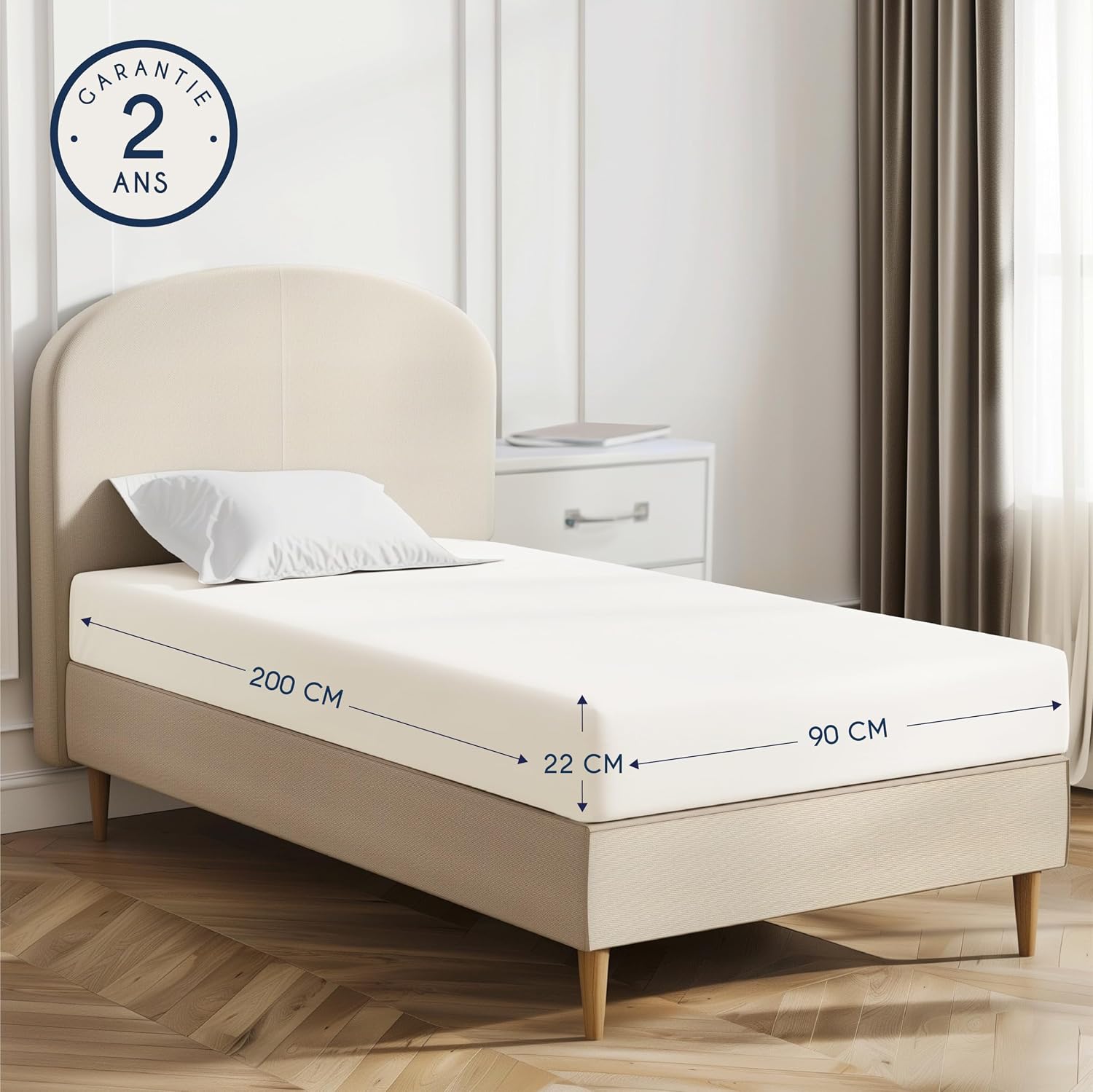 Dreamzie - Drap Housse 90x190/200-100% Jersey Coton Certifié Oeko Tex - Blanc - Drap Houss - Analyse des détails et conception