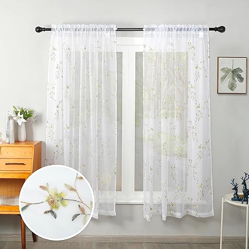 Miniatura 1 de Taisier Home Cortinas traslúcidas blancas florales con estampado de vid, con bordado de vid, cortinas de gasa con bolsillo para barra, cortinas para