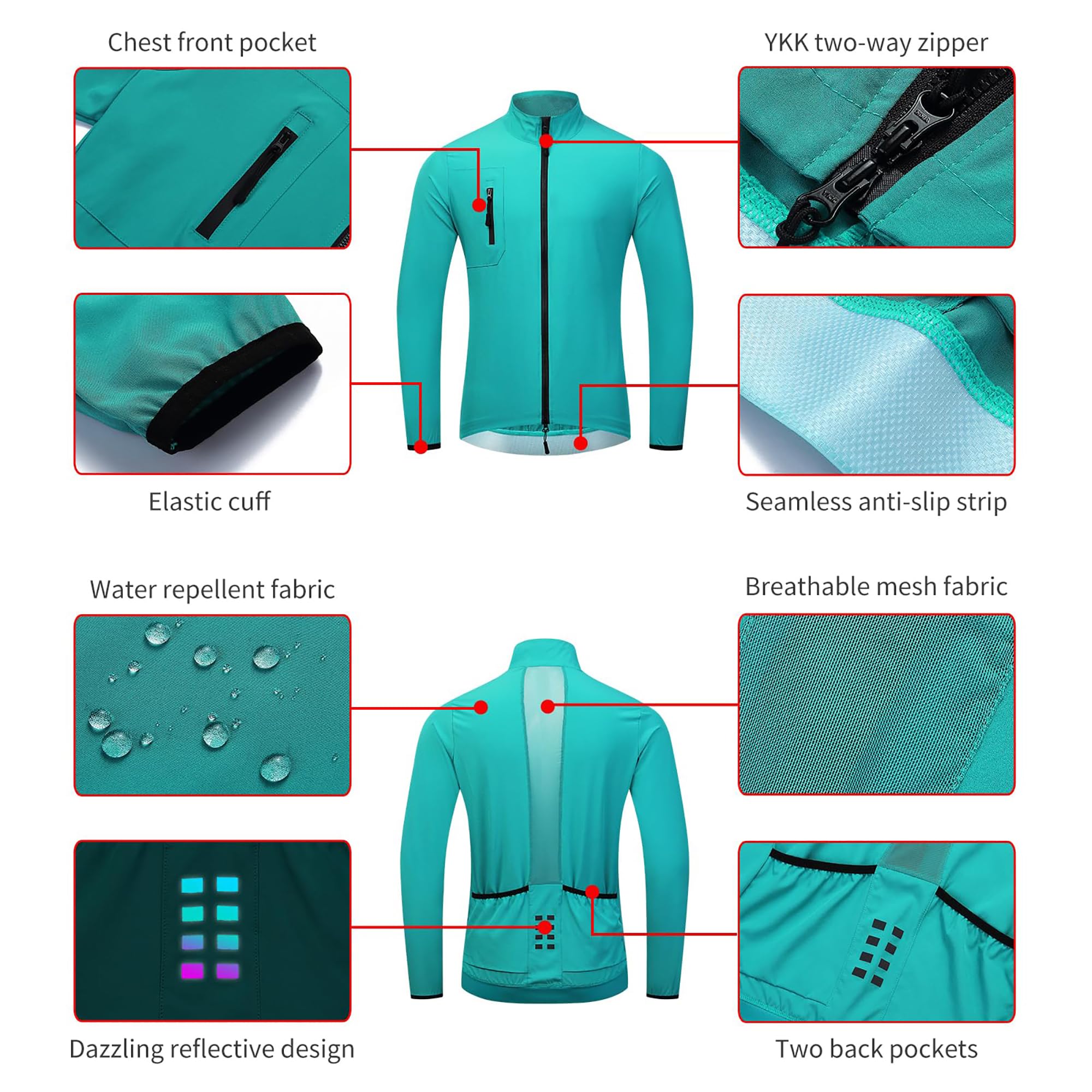 Chaqueta de Ciclismo Softshell Cortavientos para Hombre, Prenda Exterior Impermeable Y Ligera, Transpirable, Ideal para Ciclismo de Montaña Y Running en Verano/Otoño