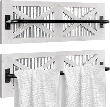 Autumn Alley Farmhouse Rustic Towel Rack Holder - Wood Towel Rack - Farmhouse Towel Holder for Rustic Bathroom and Farmhouse Kitchen Style Decor - 18" Wall Mounted, Set of 2, Rustic White