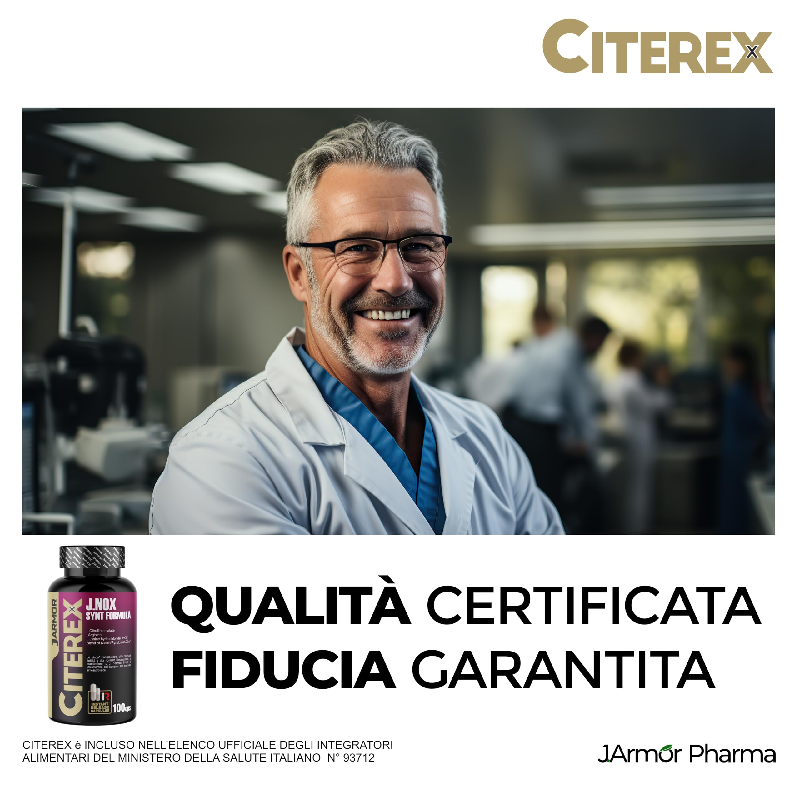 Citerex Integratore Uomo Pre Workout Senza Caffeina | 100 Capsule con Citrullina Malato, Arginina, Lisina, Zinco, Vitamina B6 e Niacina | Intra Post Workout | Supporto Massa Muscolare e Testosterone
