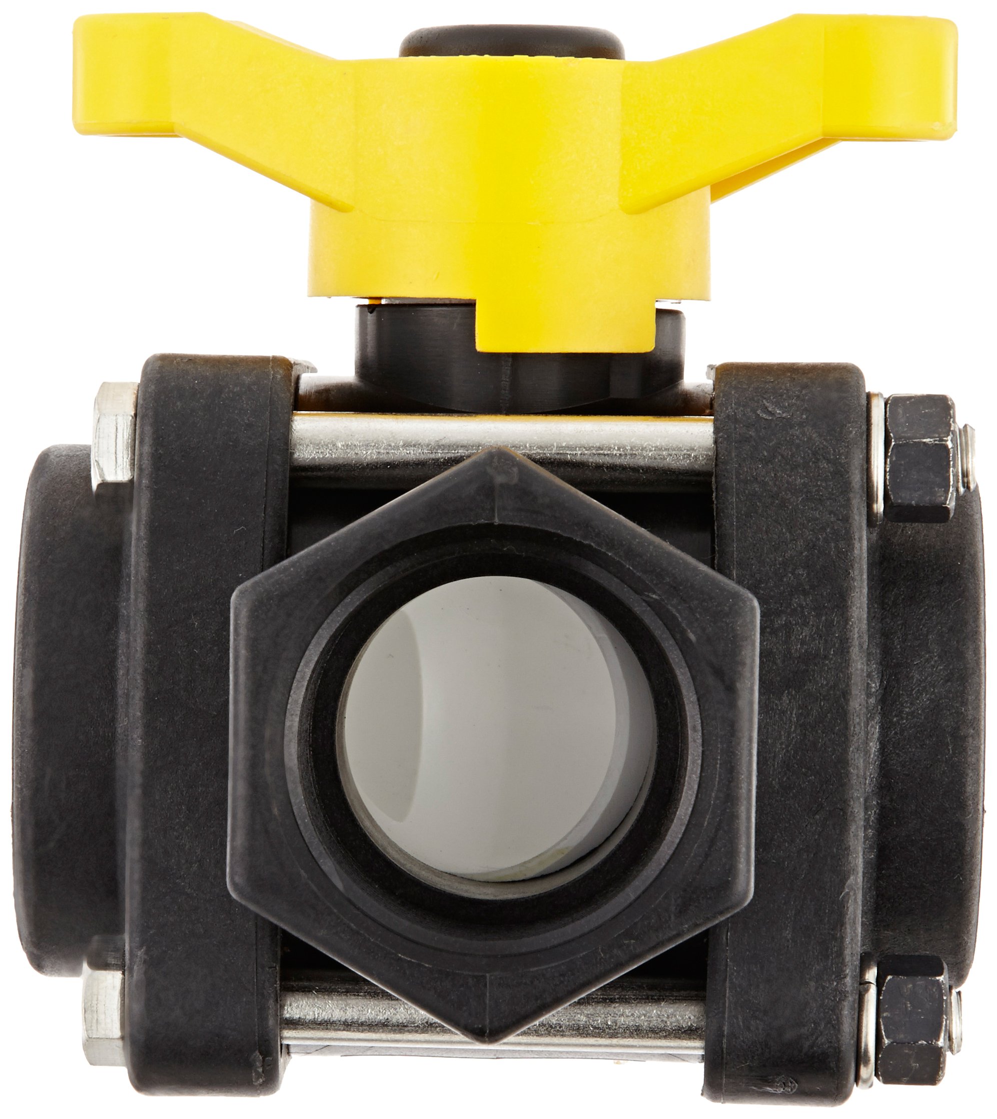 Banjo V150SL Polypropylene Side Load Ball Valve, Three Piece, Three Way, Full Port, 1-1/2