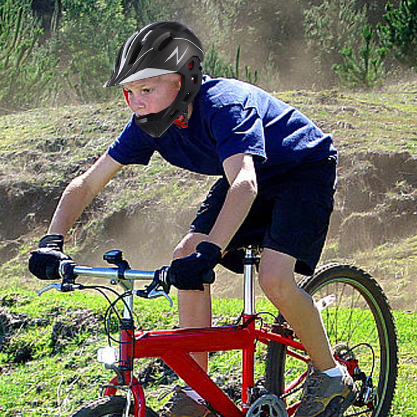 Casco Integral Infantil a Prueba de Golpes para Bicicleta, con luz Trasera, Transpirable y Protector de Barbilla Desmontable para Patines, monopatín y Patinete.