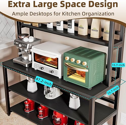 Miniatura 4 de Aquzee Estantes para panaderos de 6 niveles para cocinas, soporte de almacenamiento de cocina con gabinete, organizador independiente negro con