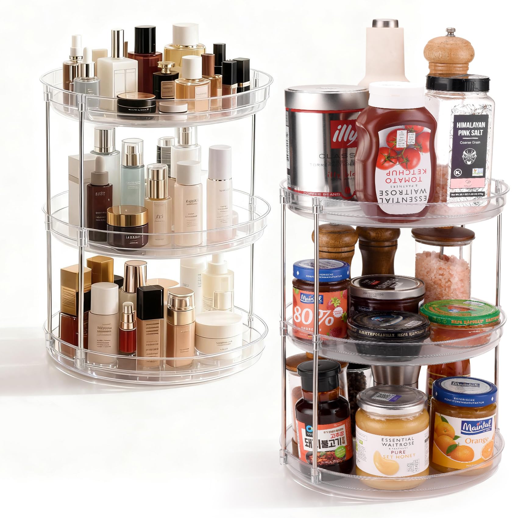 Photo 1 of 2 Pack 3 Tier Lazy Susan Organizer for Cabinet, Rotating Organizer for Kitchen Cabinet & Pantry, Spinning Turntable for Seasonings, Condiments, Vitamin Bottles, Countertop Organizer Carousel