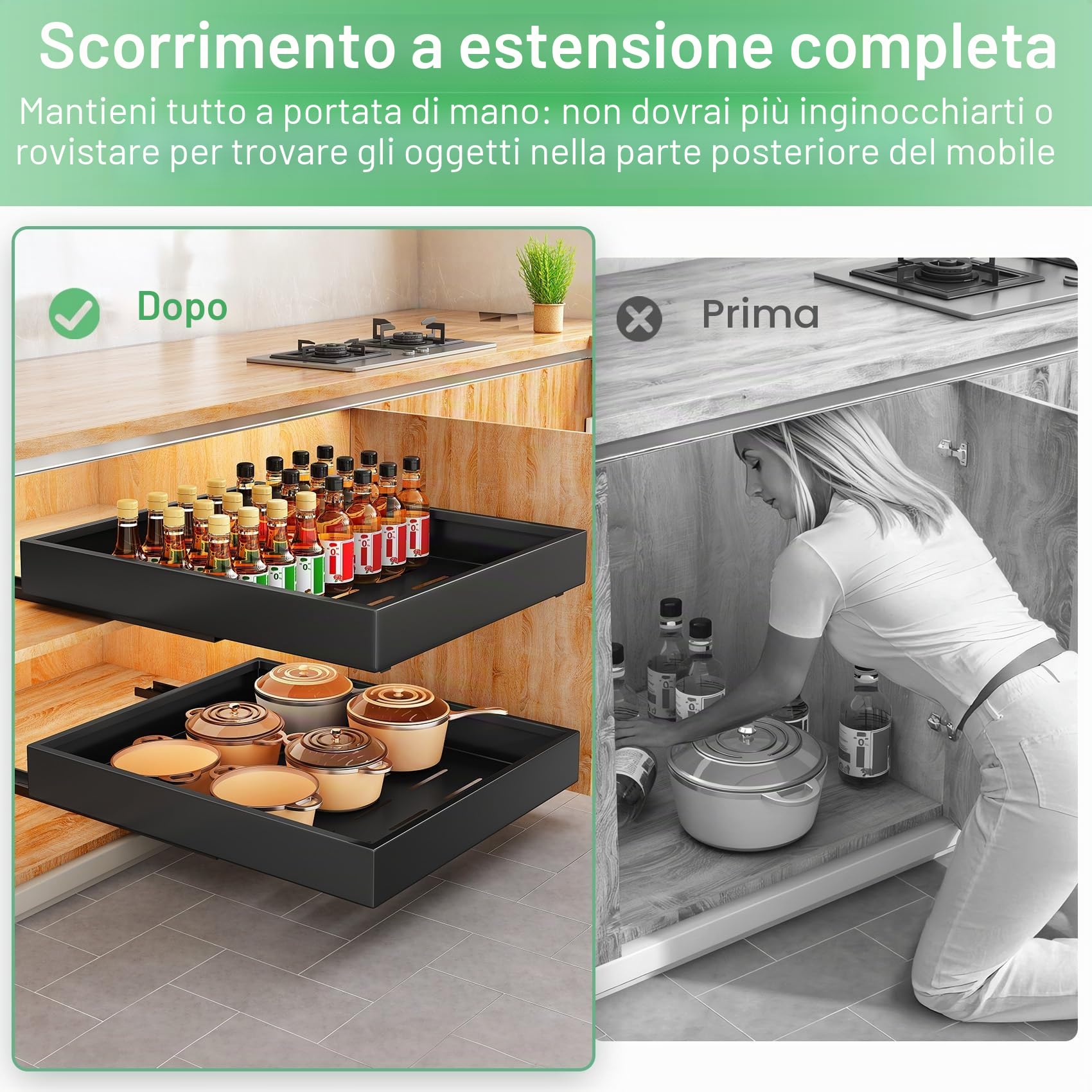 SAYZH Cassetto Telescopico, Ripiani per Cassetti Estraibili per Armadio da Cucina, Cassetto Scorrevole Estensibile Estraibile, Senza Bisogno di Trapano e Chiodi (Nero, 35 CM L x 43 CM P x 9 CM A)