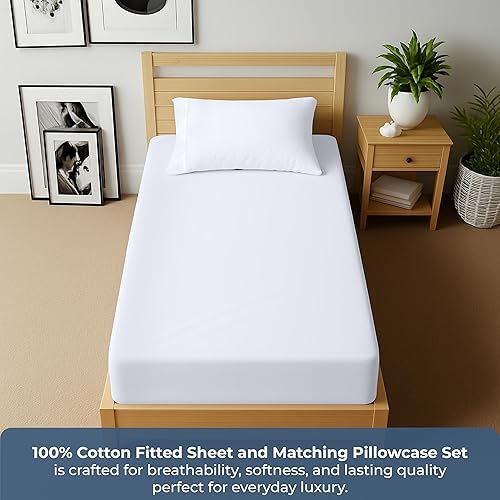 Miniatura 6 de Royale Linens Sábana bajera con funda de almohada, sábana bajera individual con 1 funda de almohada, 300 hilos, 100% algodón orgánico, se adapta a